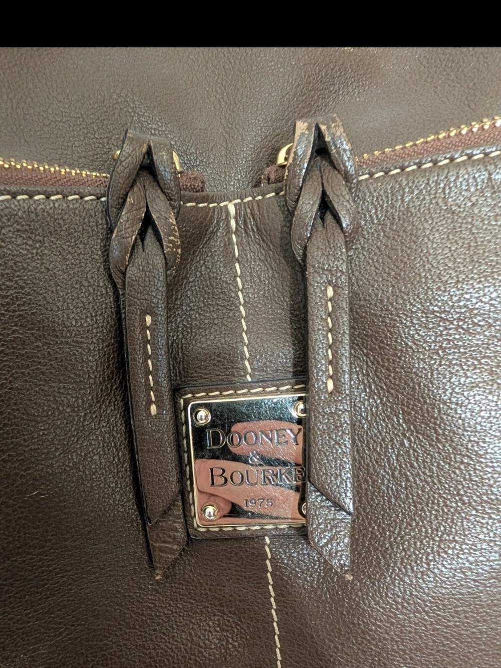 Dooney & Bourke Dark Brown Leather Briefcase with Gold Plaque